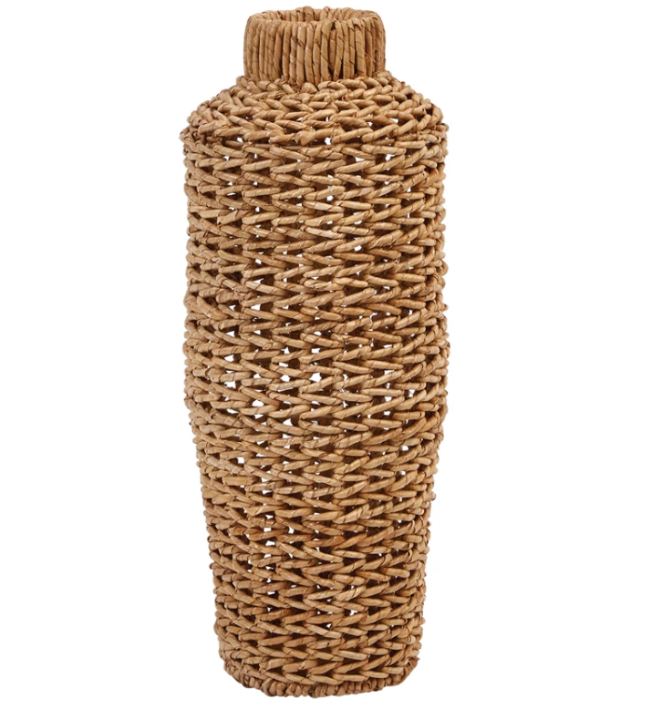 Hand-Woven Water Hyacinth and Rattan Floor Vase