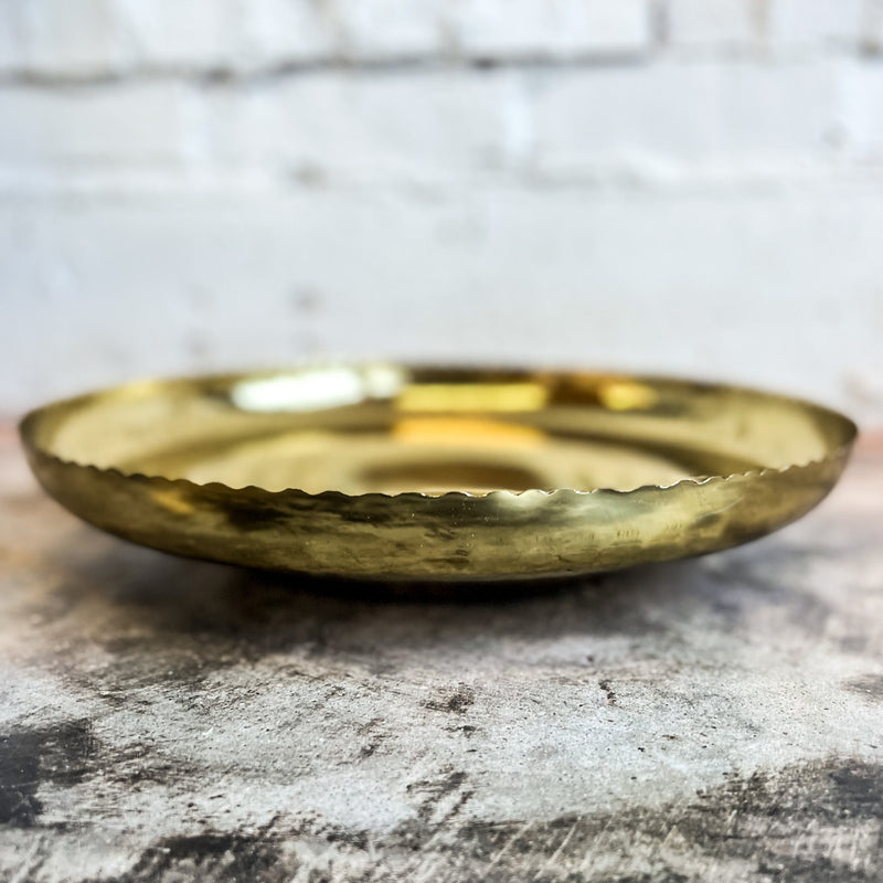 Hammered Metal Tray with Scalloped Edge