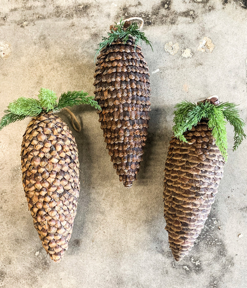 Pinecone Ornament with Foliage and Bells